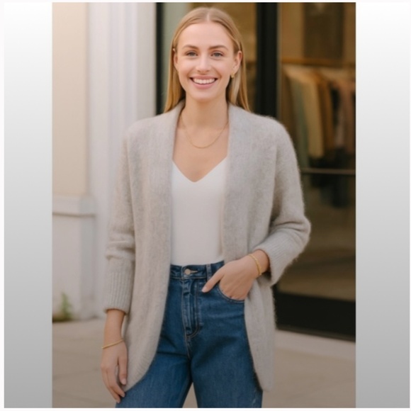 Vintage Eddie Dassin Gray Open Front Cardigan | Minimalist Wool Blend | Size M - Picture 14 of 14